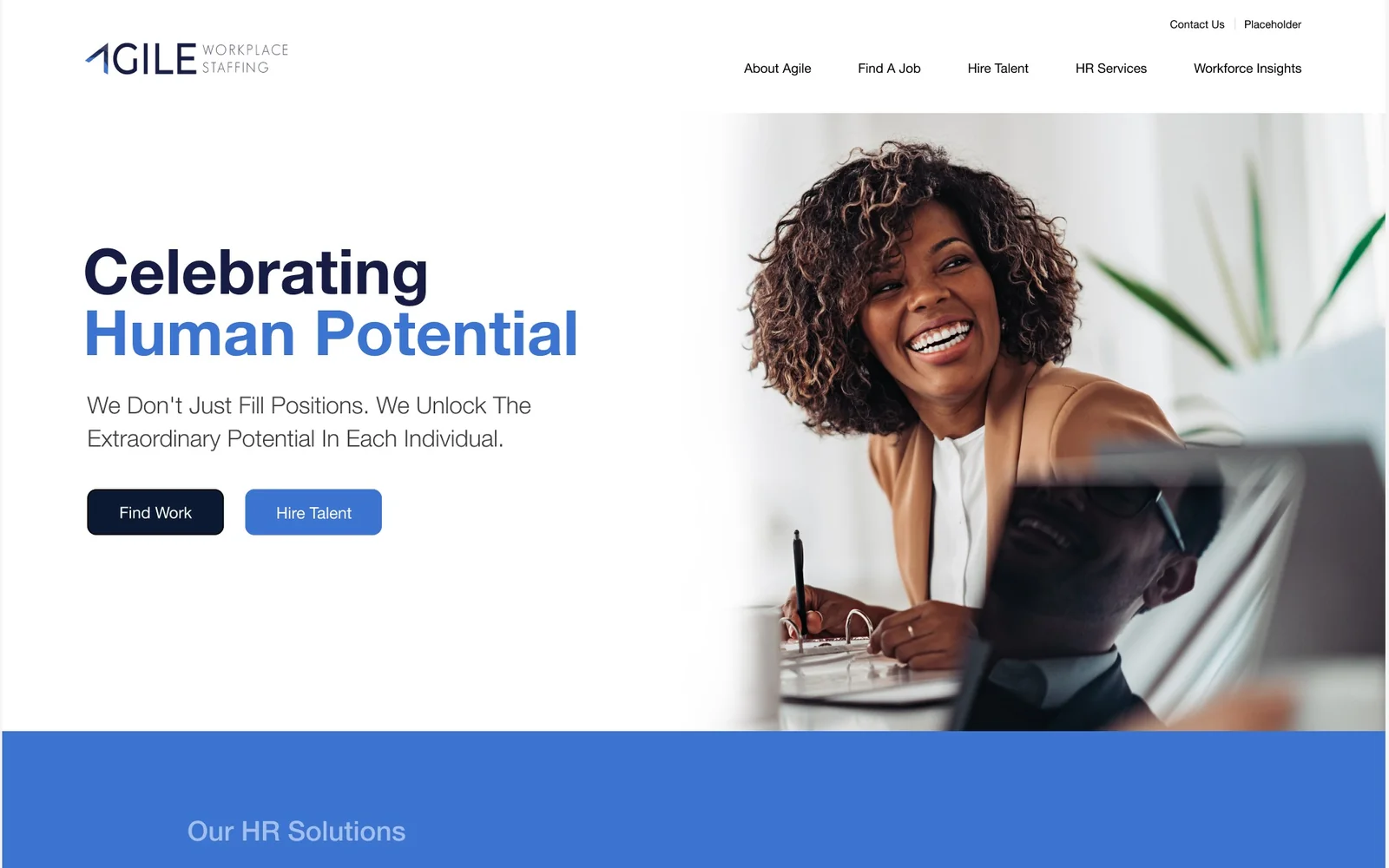 Agile Workplace Staffing homepage design