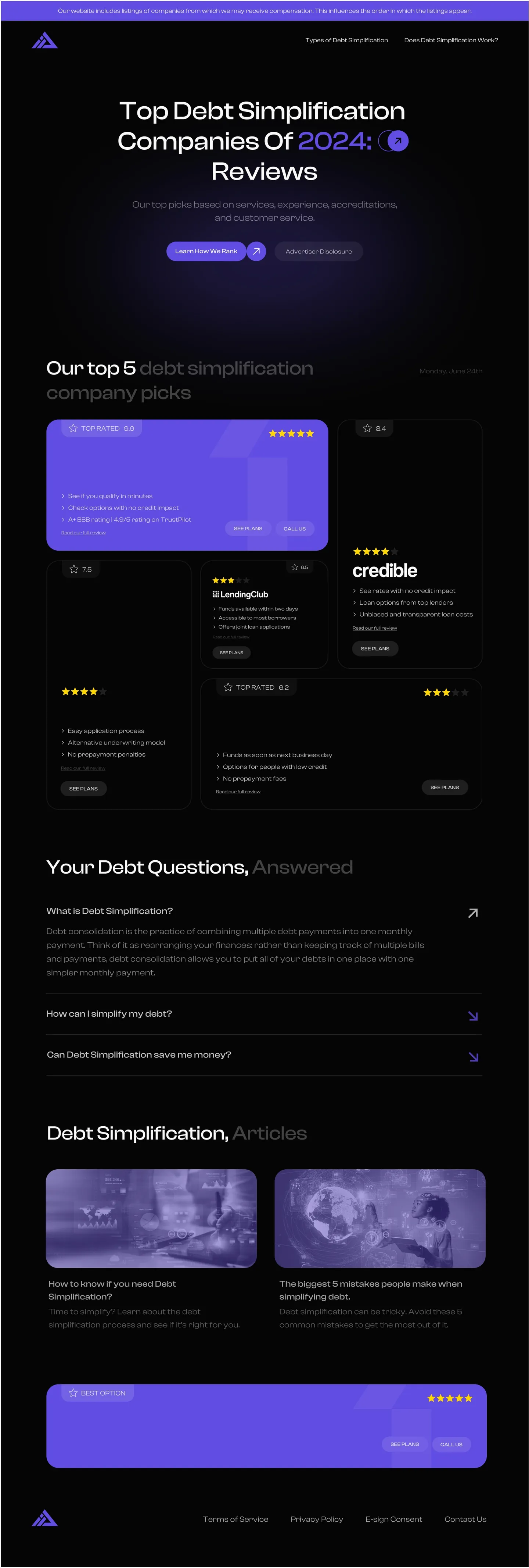 Free Debt Reviews page design 1