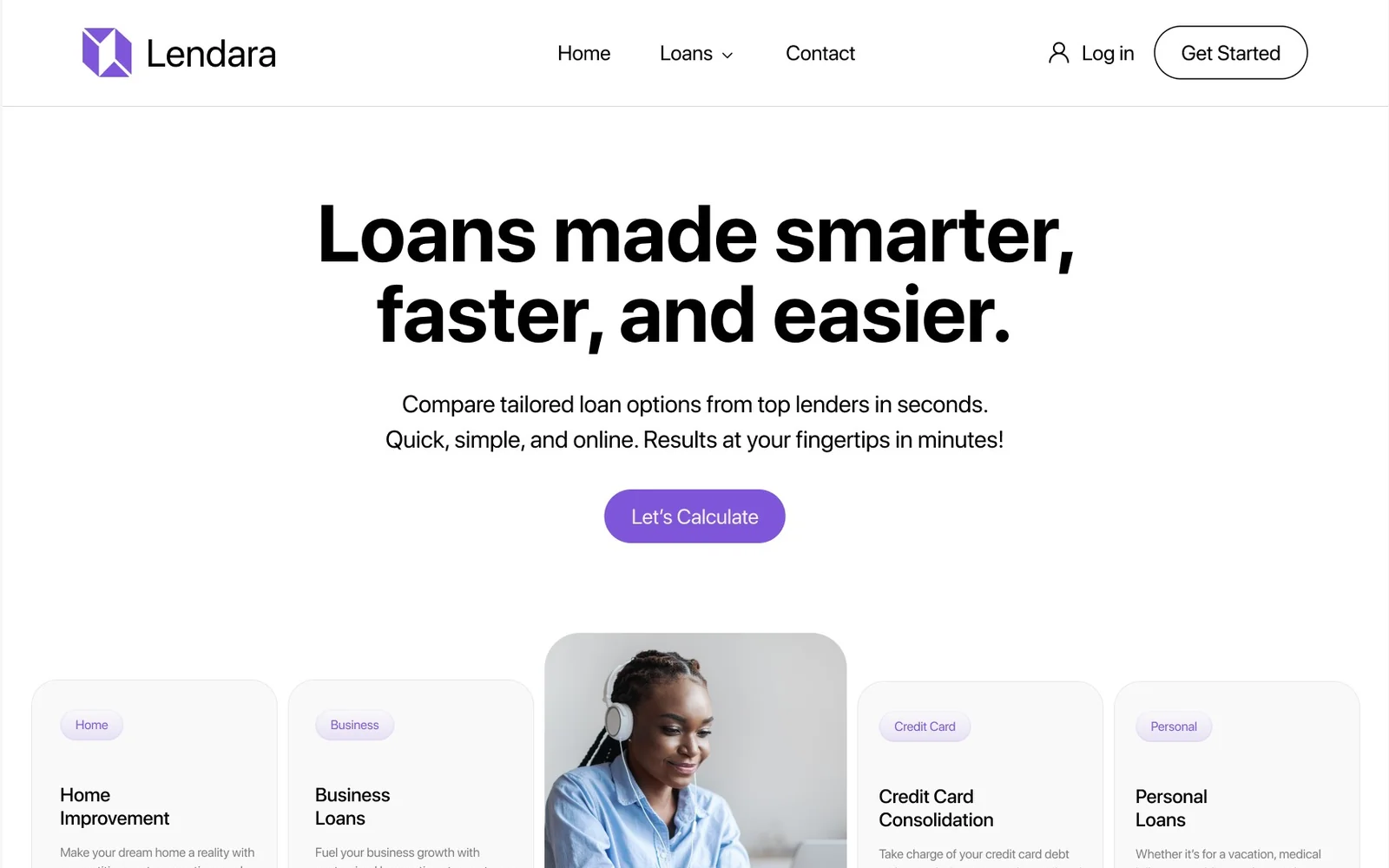 Lendara homepage design