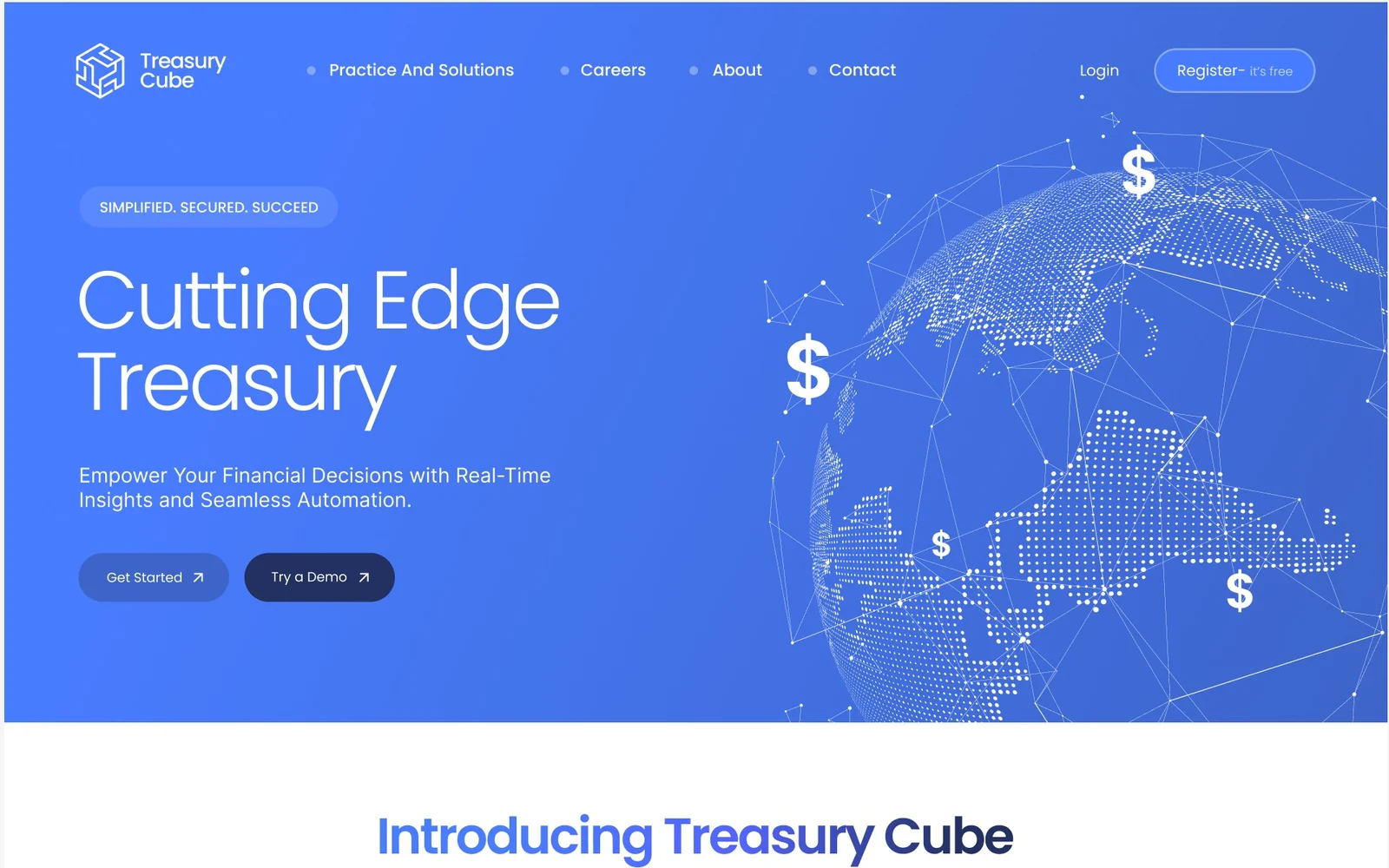 Treasury Cube homepage design