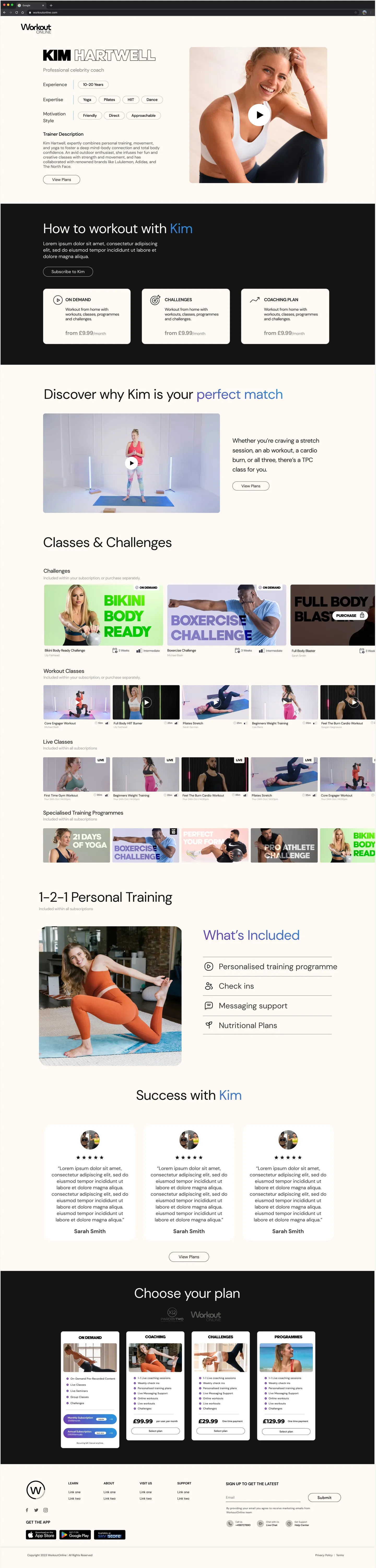 Workout Online page design 2
