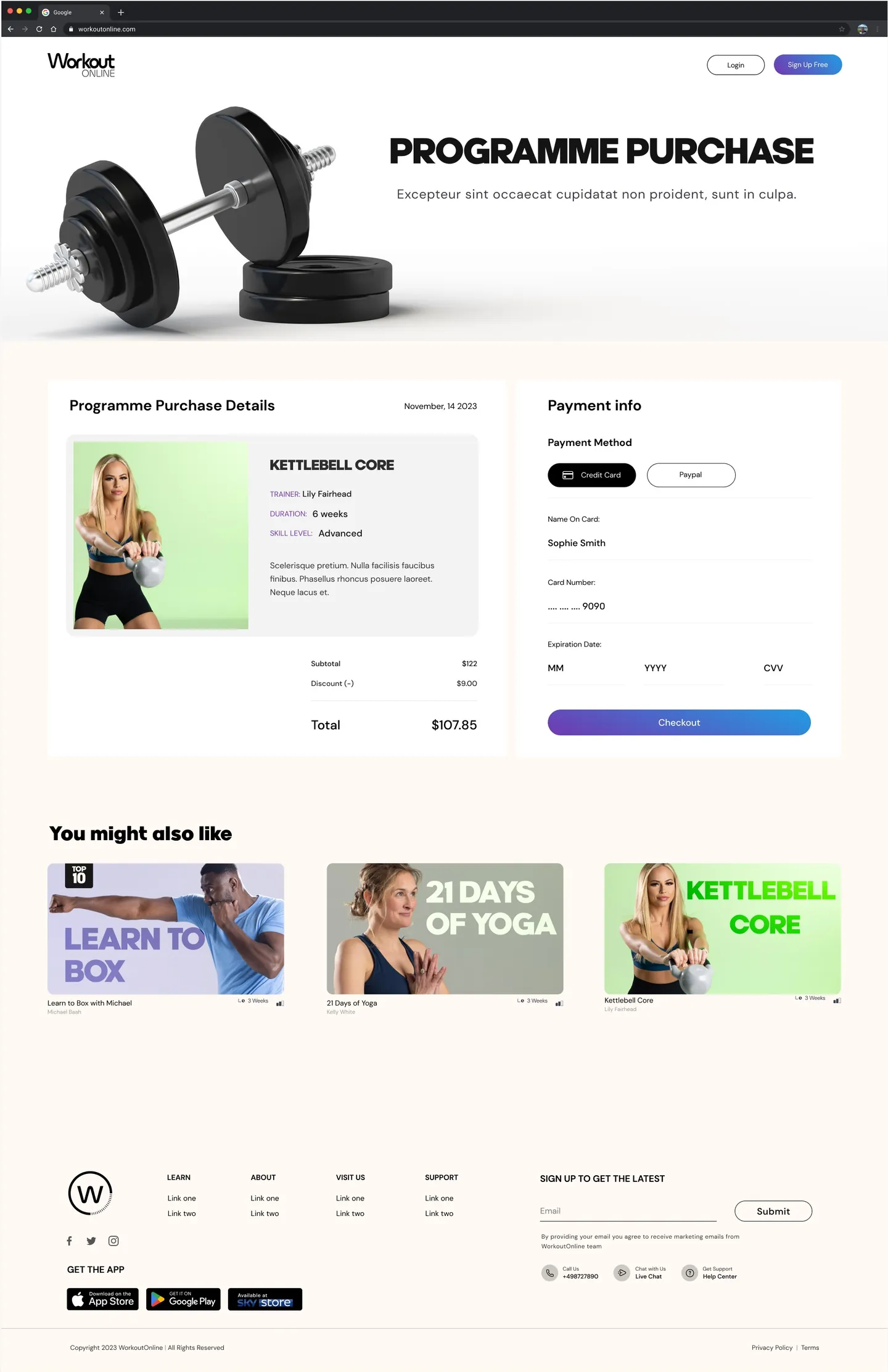 Workout Online page design 3