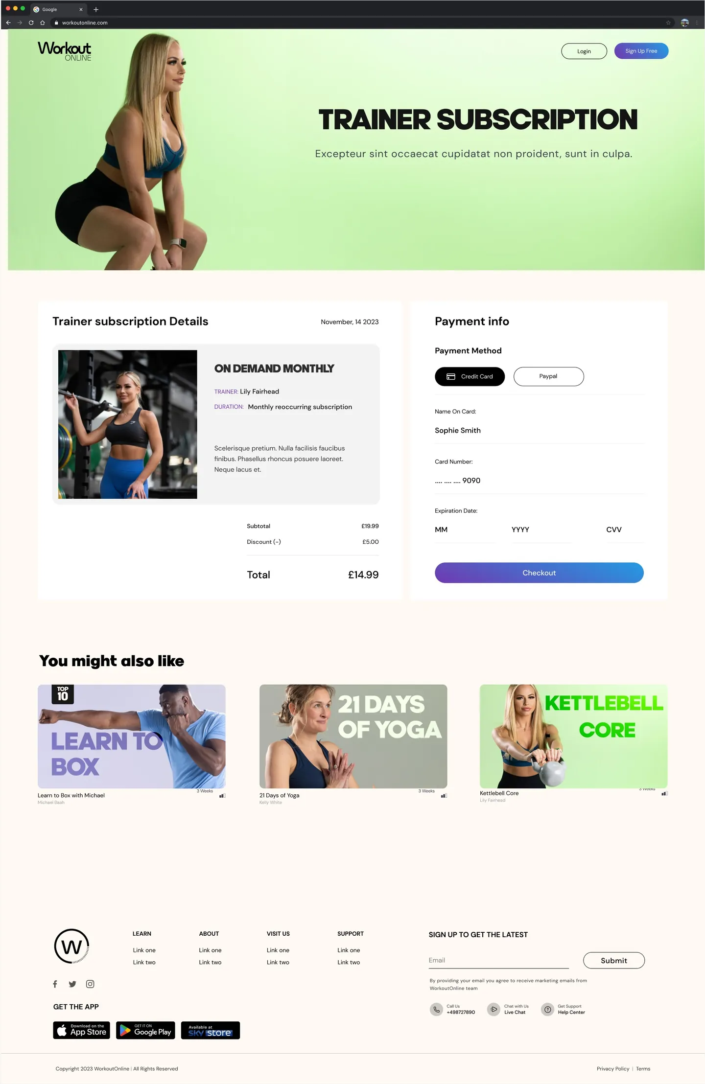 Workout Online page design 4
