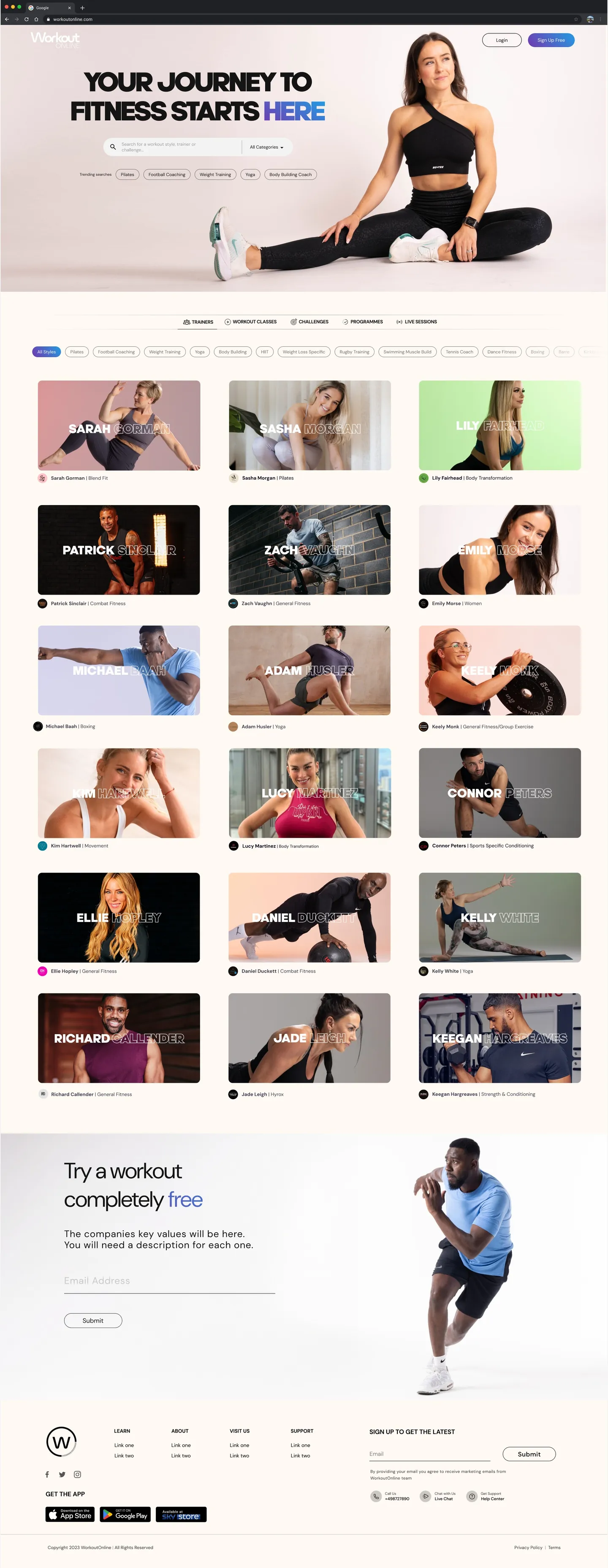Workout Online page design 5