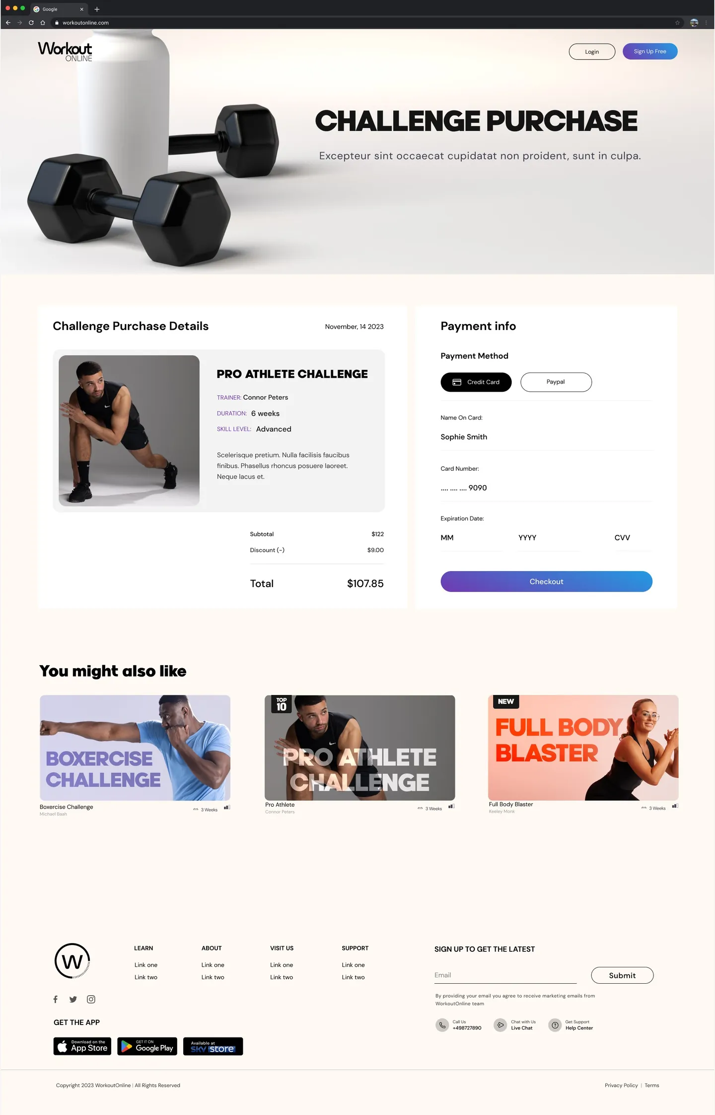 Workout Online page design 7