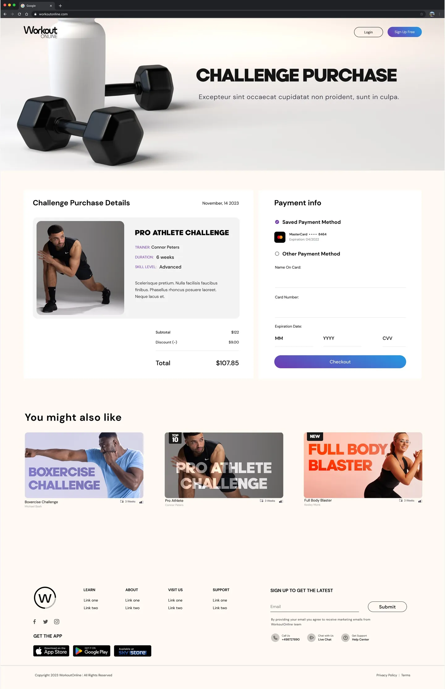 Workout Online page design 8