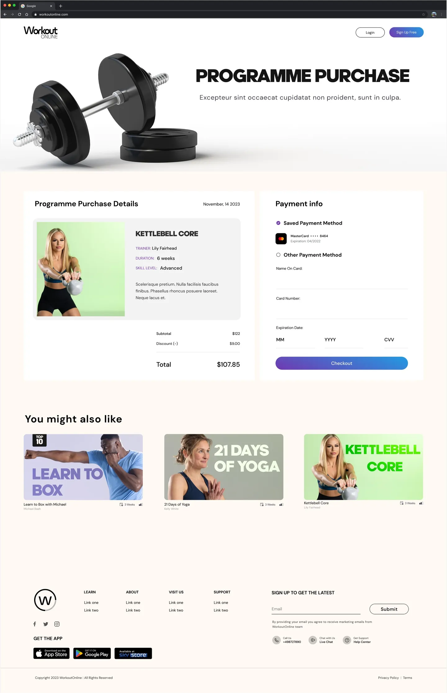 Workout Online page design 9