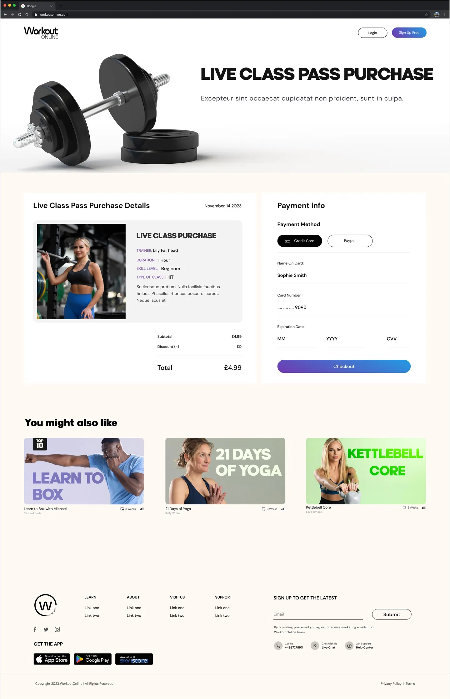 Workout Online page design 10