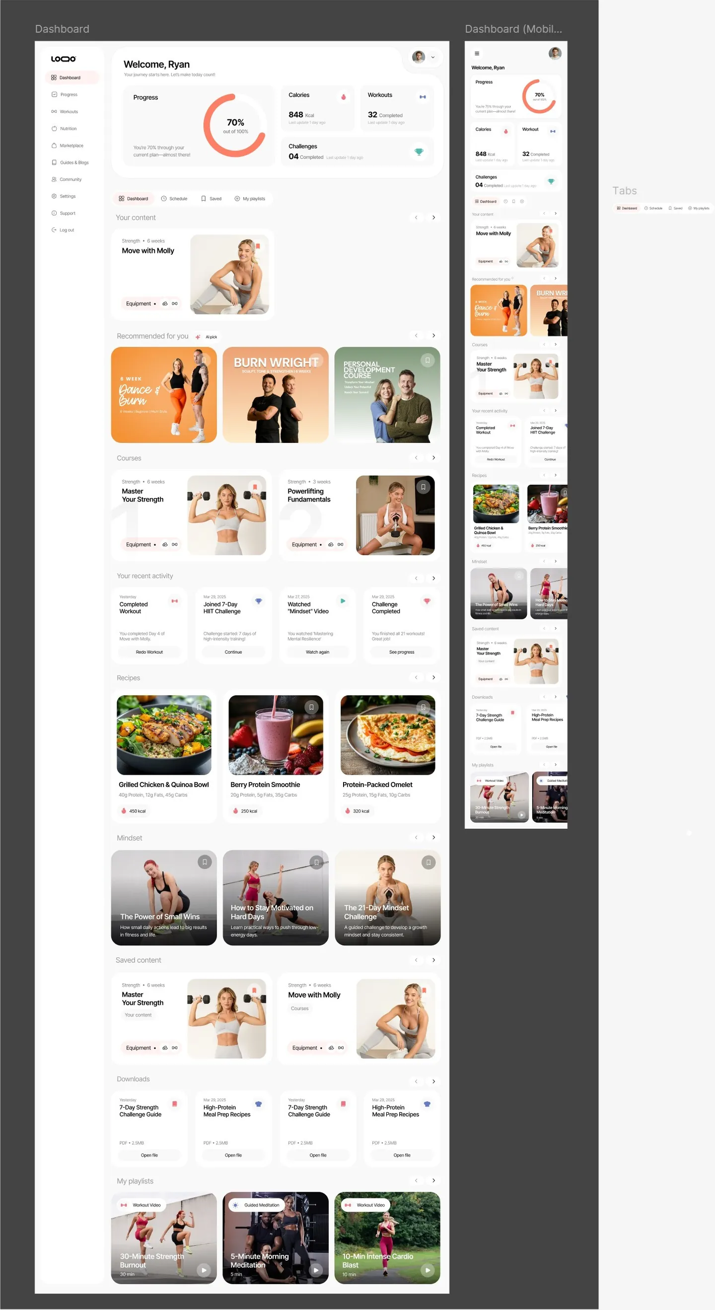 Workout Online page design 2