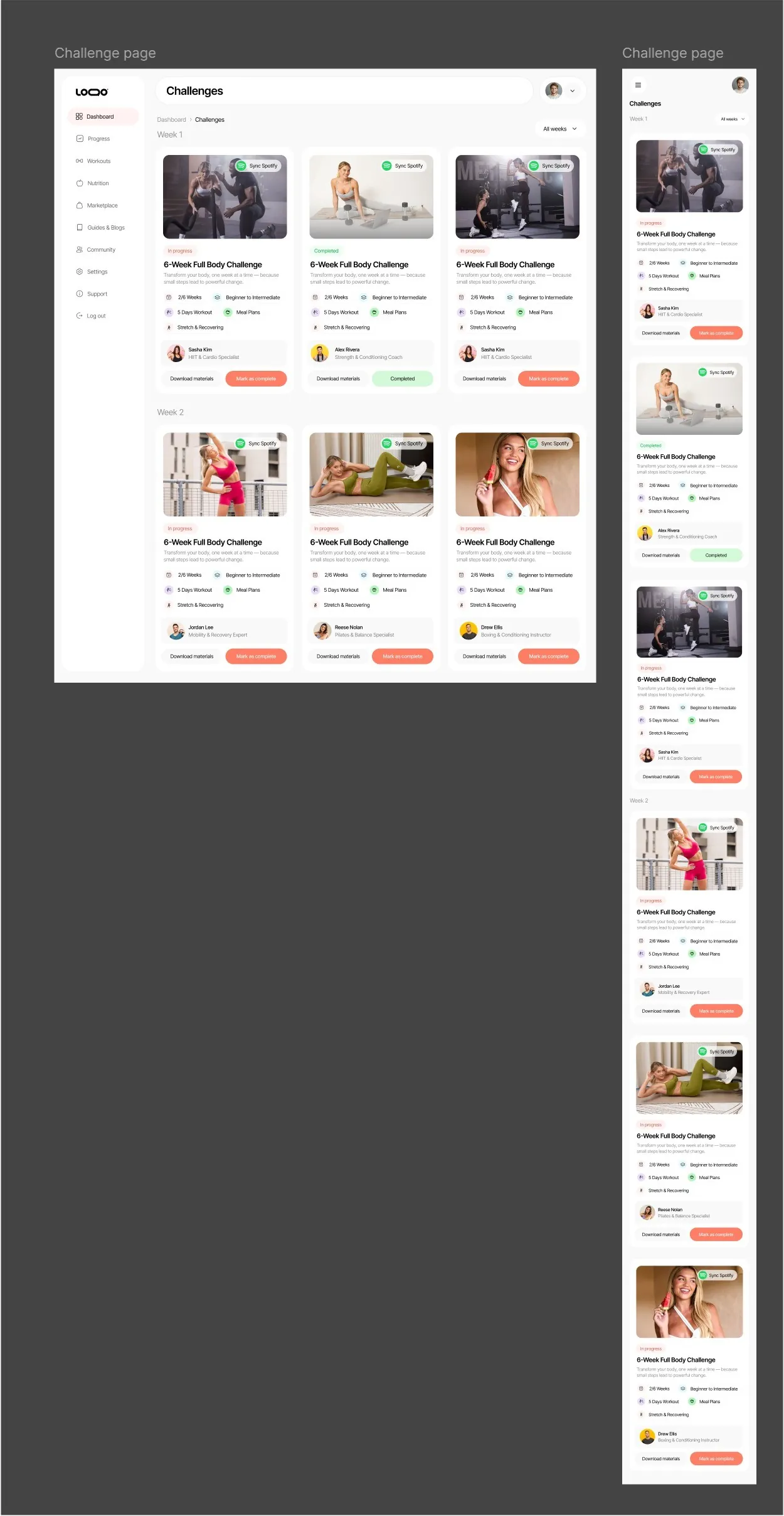 Workout Online page design 3