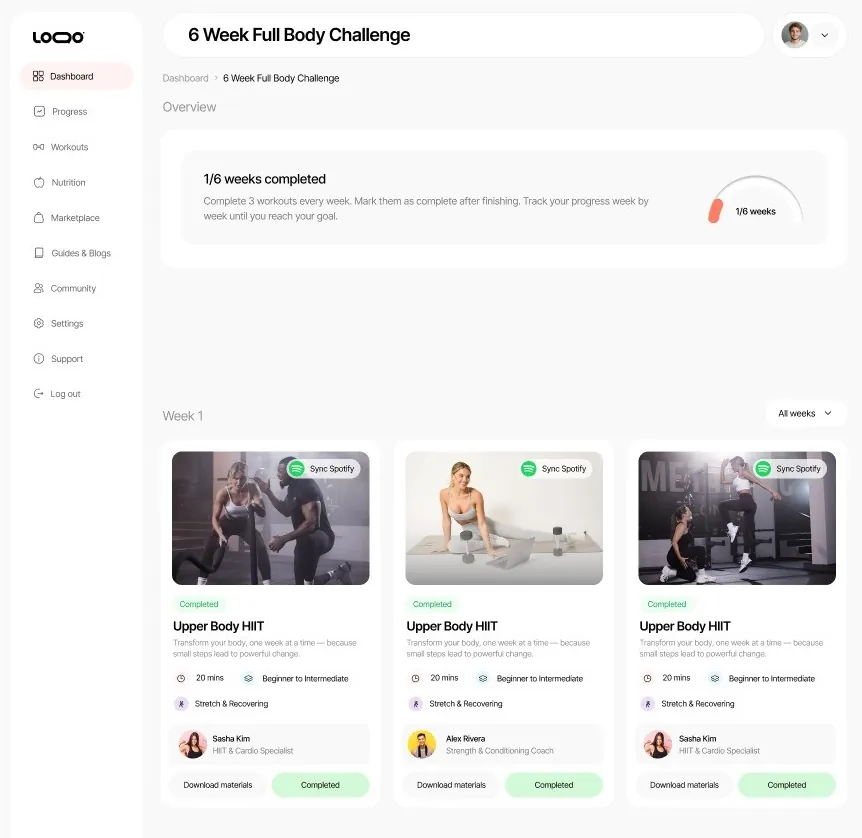 Workout Online page design 4