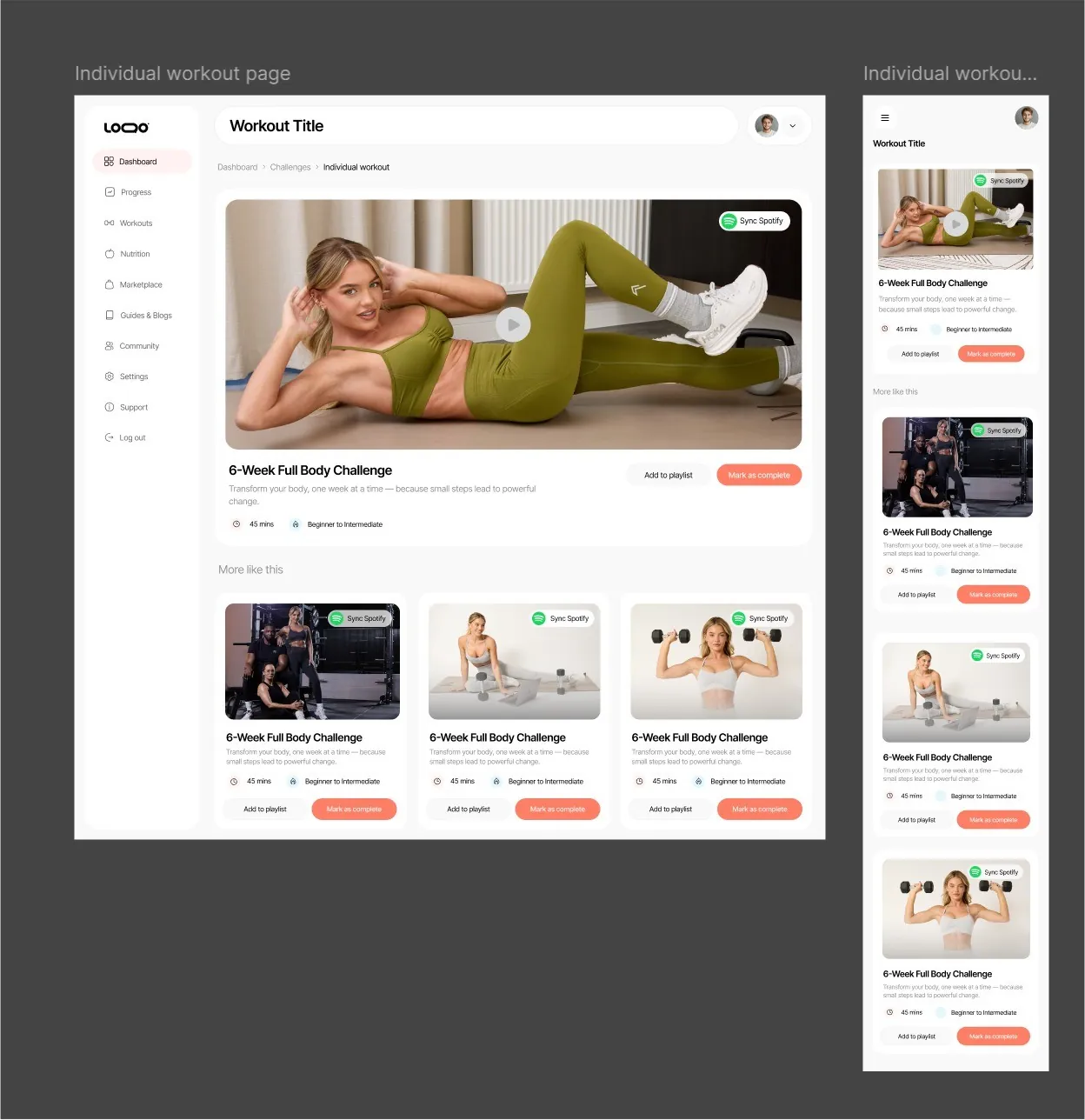 Workout Online page design 5
