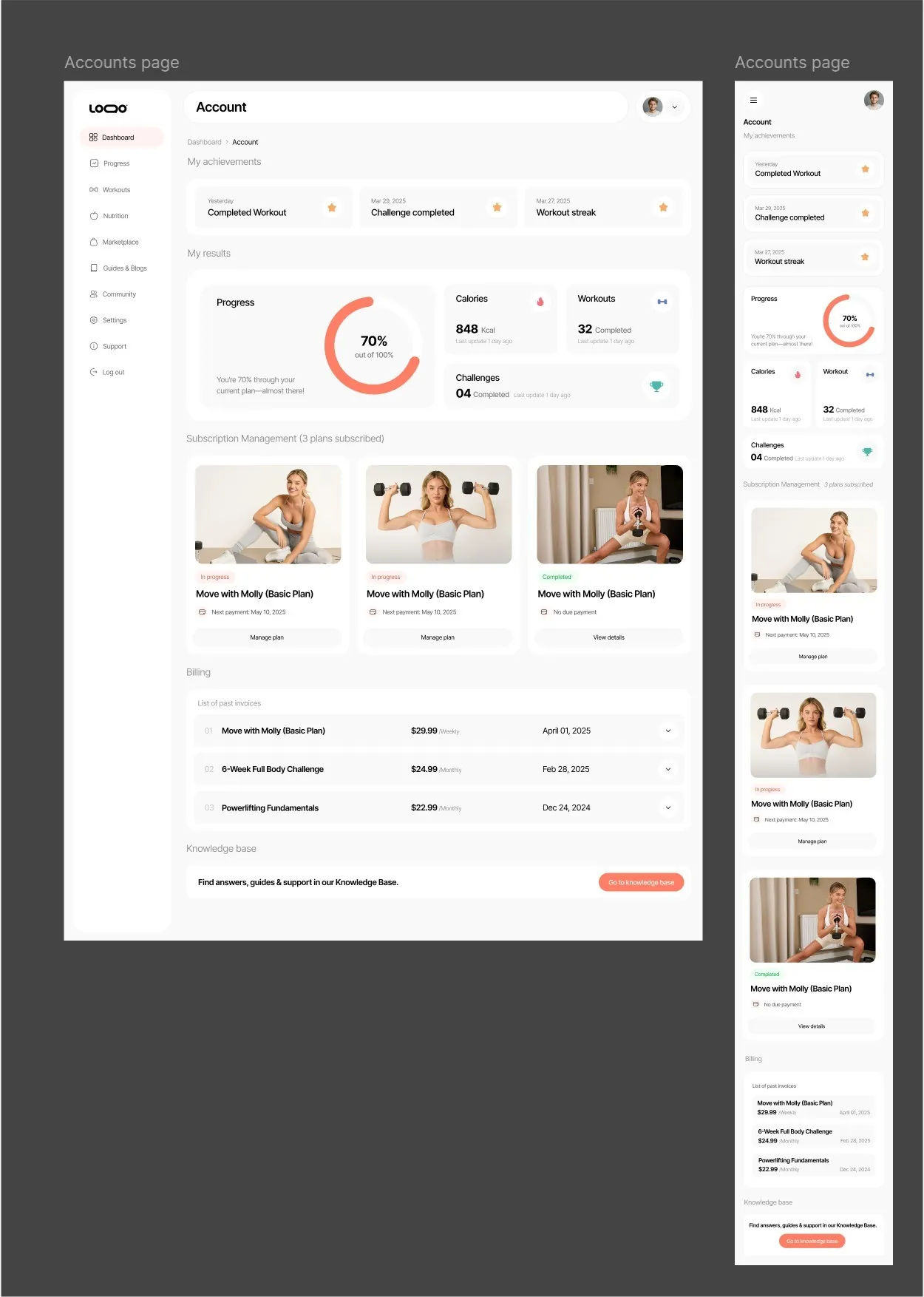 Workout Online page design 6