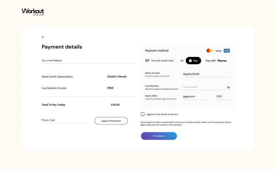Workout Online page design 13