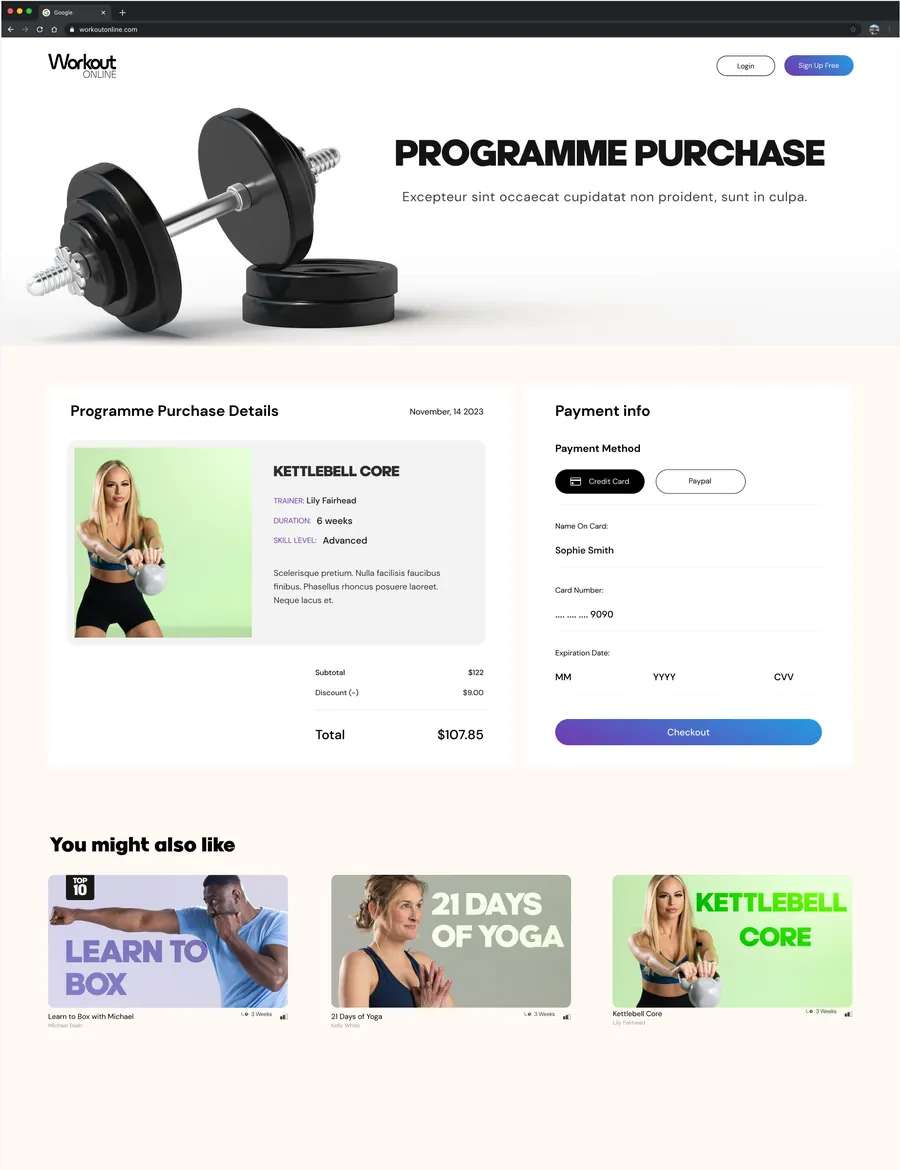 Workout Online screen 2